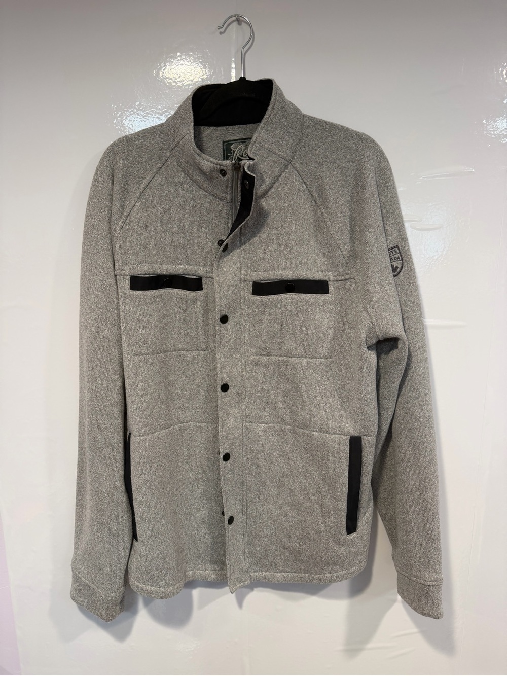 Gray Roots Canada Snap-Front Fleece Jacket with Black Trim